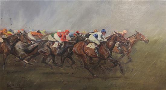 § Peter Biegel (1913-1988) The Cambridgeshire 1949 - Three furlongs to go! 20 x 36in.